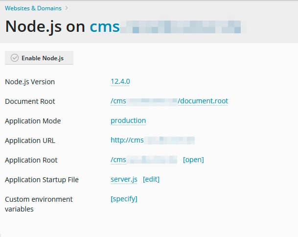 deploy/run/host strapi on plesk obsidian as node application