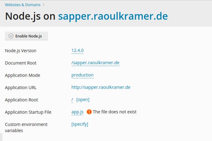 run a sapper app on a plesk server